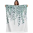 thumbnail image 1 of Teal Green Eucalyptus Leaves Blanket Soft Cozy Warm Throw Blanket for Couch, Plush Fuzzy Flannel Fleece Blankets for Sofa, Spring Plants Leaves Country Bed Blankets Lightweight Gifts for Men, 50"x80", 1 of 9