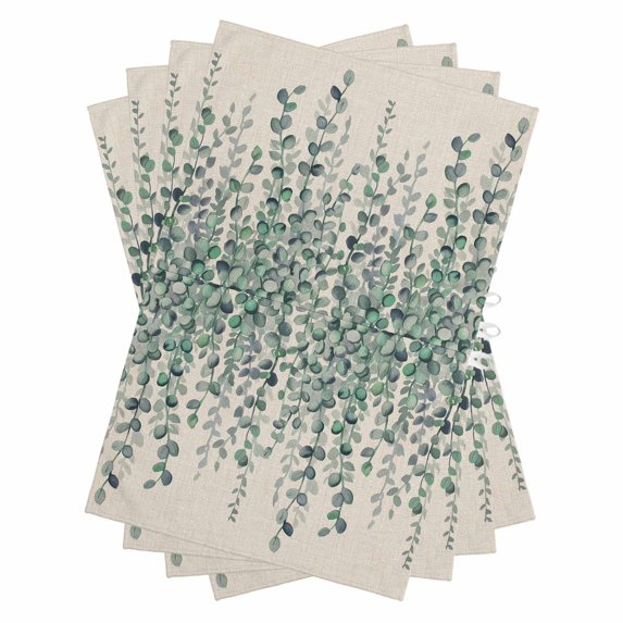 Teal Green Eucalyptus Leaves Kitchen Towels Set of 4, Water Absorbent Dish Towel, Spring Plants Country Beige Decorative Hand Towels - Quick Drying Cloth for Cooking Baking, 18x28 Inch