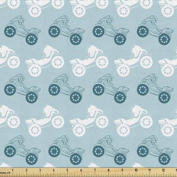 Teal Green Fabric by the Yard Upholstery, Continuous Motorcycle Pattern ...