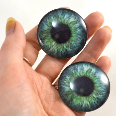 Blue & Green Cheshire Cat Glass Eyes On Wire Posts - For Felt Dolls, Sculptures, Craft Making (10mm)