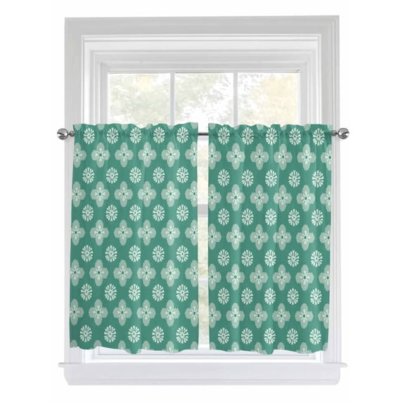 Teal Green Floral 2 Panel Kitchen Curtains for Windows, Spring Flowers Modern Abstract Art Farmhouse Bathroom Privacy Curtain, Home Décor Window Treatment for Bedroom/Living Room 55"x45"