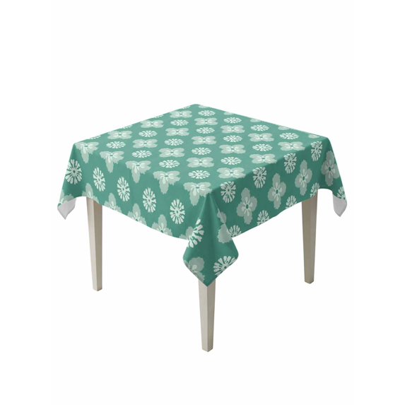 Teal Green Floral Table Cloth, Waterproof Tablecloth for Square Tables, Spring Flowers Modern Abstract Art Farmhouse Reusable Washable Fabric Table Cover for Restaurant Kitchen Dining Tables 54"x54"