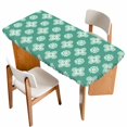 thumbnail image 1 of Teal Green Floral Table Cloths for 5 Foot Rectangle Tables, Spring Flowers Modern Abstract Art Farmhouse Patio Waterproof Elastic Fitted Tablecloths, Washable Rectangular Table Cover for Camping, 1 of 8