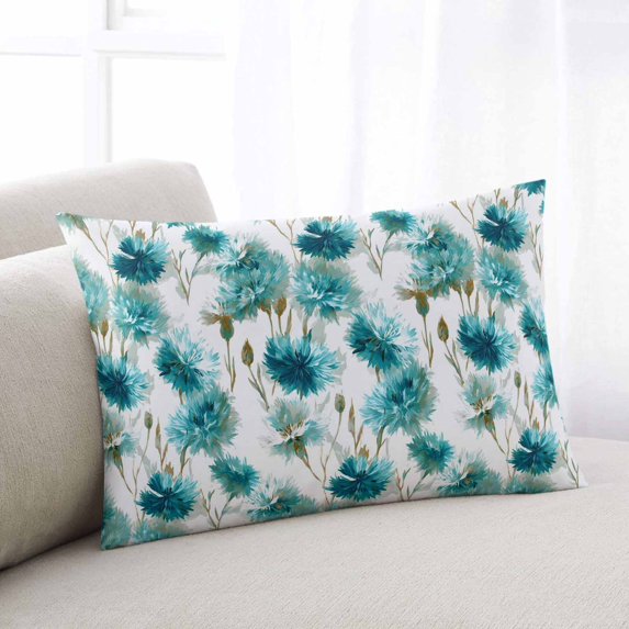 Teal Green Floral Throw Pillow Covers, Vintage Cornflower Leaves Rustic Plants Soft Breathable Pillow Cases with Zipper for Sleeping, Standard Pillowcases for Couch Bed Sofa Chair 20x26 Inches