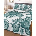 thumbnail image 1 of Teal Green Flower Twin XL Size Down Alternative Comforter, Lightweight Comforter Quilt Bedding Set with Pillow Shams Abstract Vintage Ethnic Floral All Seasons Bed Comforter Duvet Insert 68"x98", 1 of 7