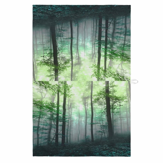 Teal Green Forest 1 Pack Kitchen Towel, Water Absorbent Dish Towel, Vintage Foggy Woods Tree Decorative Hand Towels - Quick Drying Cloth for Cooking Baking, 18x28 Inch