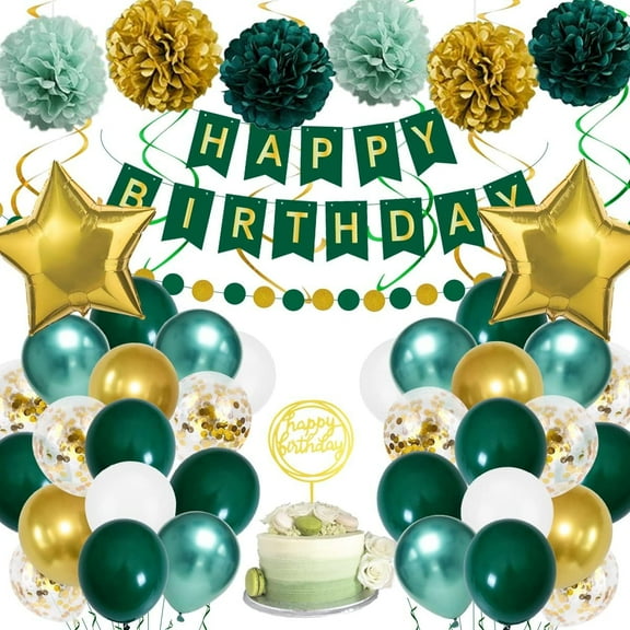 Teal Green Gold Birthday Party Decorations, 16th 18th 21th 30th 40th 50th 60th 70th Birthday Decorations Supplies Balloons Turquoise Happy Birthday Decoration for Women Green Gold Birthday