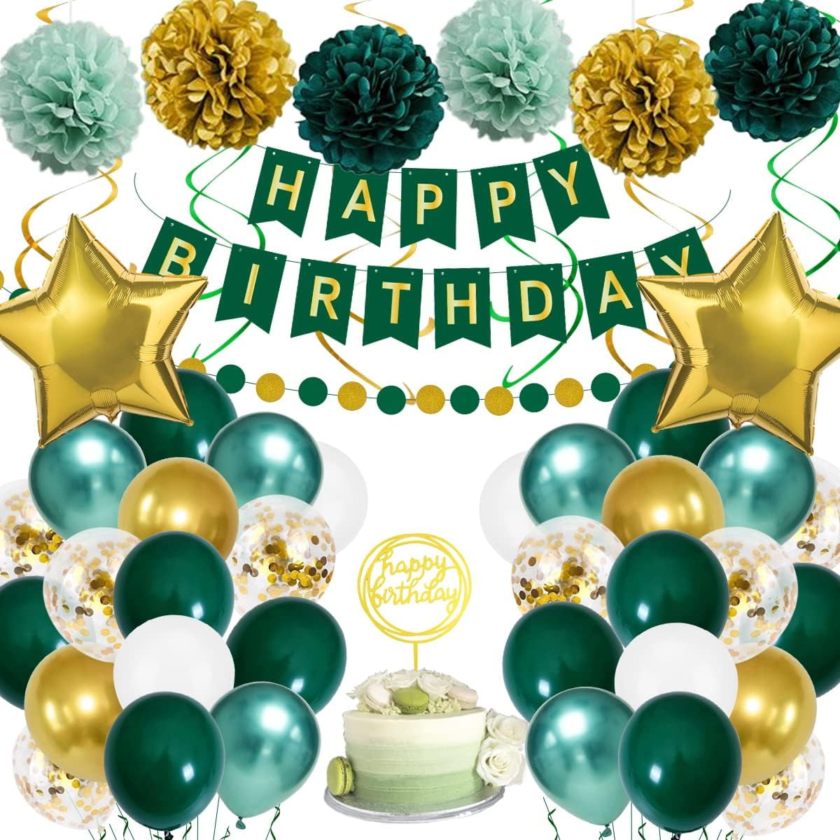 Birthday Decorations for Men Green and Black Party Decorations for Boy Happy Bir