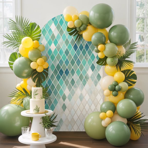 Teal Green Gradient Mosaic Arch Backdrop Cover, 4FT, Grid Abstract Color Block Spandex Arch Covers Double-Sided Backdrop for Wedding Birthday Party Photo Background Decoration