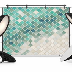 Teal Green Gradient Mosaic Backdrops for Photography, Grid Abstract Color Block Fabric Photo Background Sturdy Studio Props for Photo Studio, Video Recording, Booth & Photoshoot 7x5ft