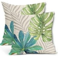thumbnail image 1 of Teal Green Gray Tropical Leaves Pillow Covers 20X20 Inch Monstera Palm Leaf Plants Decorative Cotton Linen Summer Botanical Pillow Cases Set of 2 Farmhouse Home Decor For Sofa Couch Cushion Outdoor, 1 of 6