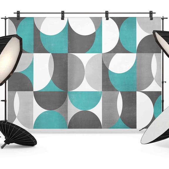 Teal Green Grey Backdrop for Photography, Nordic Retro Medieval Geometric Abstract Photo Backdrop Portrait Background Party Banner Photo Backgrounds for Studio Booth Props, 7x5ft