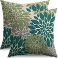 thumbnail image 1 of Teal Green Grey Gray Pillow Covers 18X18 Inch Set of 2, Spring Modern Geometry Dahlia Floral Print Decorative Throw Pillow Covers Outdoor Farmhouse Cushion Case for Couch Sofa Bed Decor, 1 of 5