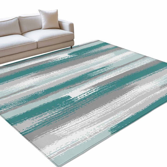 Teal Green Grey Lines 6x9ft Non Slip Area Rug Abstract Mottled Paints Graffiti Texture Washable Soft Area Rugs for Living Room, Indoor Circle Carpet for Bedroom Dining Room Kitchen