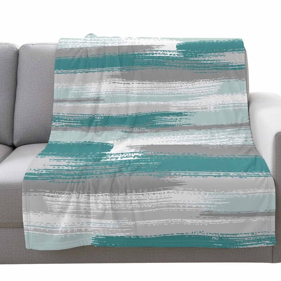 Teal Green Grey Lines Fleece Throw Blanket Lightweight Abstract Mottled Paints Graffiti Texture Fuzzy Flannel Throws Super Soft Cozy Flannel Blanket for Couch, Sofa, Bed, Travel 40"x50"