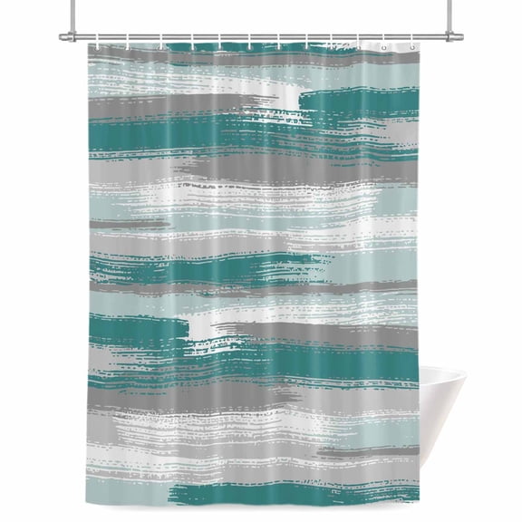 Teal Green Grey Lines Shower Curtain, Abstract Mottled Paints Graffiti Texture Waterproof Shower Curtain Set with 12 Hooks Lightweight Bath Curtains Fabric Bathroom Decor 72x78 Inches