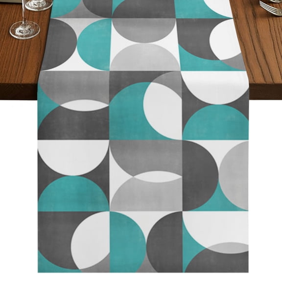 Teal Green Grey Table Runner 36 Inches Long, Nordic Retro Medieval Cotton Linen Dining Table Runner Dresser Scarves for Home Kitchen Party Decor 13"x36"