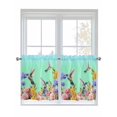 thumbnail image 1 of Teal Green Hummingbirds 2 Panel Kitchen Curtains for Small Windows, Spring Watercolor Flowers Plant Bathroom Tier Curtain, Short Window Treatment for Bedroom/Living Room 55"x36", 1 of 6