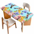 thumbnail image 1 of Teal Green Hummingbirds Table Cloths for 4 Foot Rectangle Tables, Spring Watercolor Flowers Plant Patio Waterproof Elastic Fitted Tablecloths, Washable Rectangular Table Cover for Camping, 1 of 8