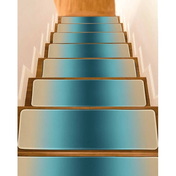 Teal Green Khaki Ombre Stair Treads Non Slip Indoor for Wooden Steps, Modern Abstract Art Gradient 4 Pcs Stair Mats for Elders Dogs, 8 x 30 Inch Carpet Treads Runner Rugs for Staircase