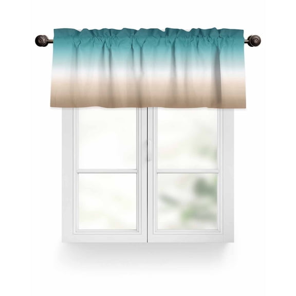 Teal Green Khaki Retro Gradient Kitchen Valances for Windows Abstract Watercolor Valance Curtains  for Kitchen /Living Room/Bedroom/ Bathroom Decor, 54"x18 " ,Rod Pocket 1 Panel,