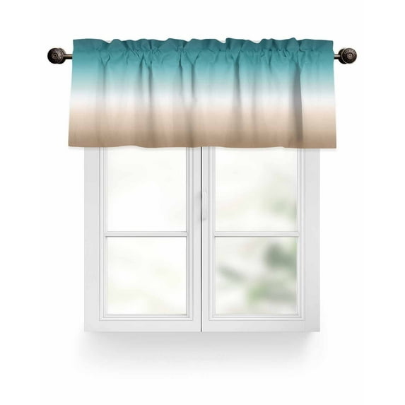 Teal Green Khaki Retro Gradient Kitchen Valances for Windows Abstract Watercolor Valance Curtains for Kitchen /Living Room/Bedroom/ Bathroom Decor, 54"x18 " ,Rod Pocket 1 Panel,