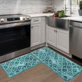thumbnail image 1 of Teal Green Kitchen Mats for Floor, Turquoise Geometric Boho Kitchen Rugs Set of 2 Carpet Area Rug, Retro Vintage Farmhouse Boho Kitchen Decor and Accessories Stuff, 17x30 and 17x47 Inch, 1 of 7