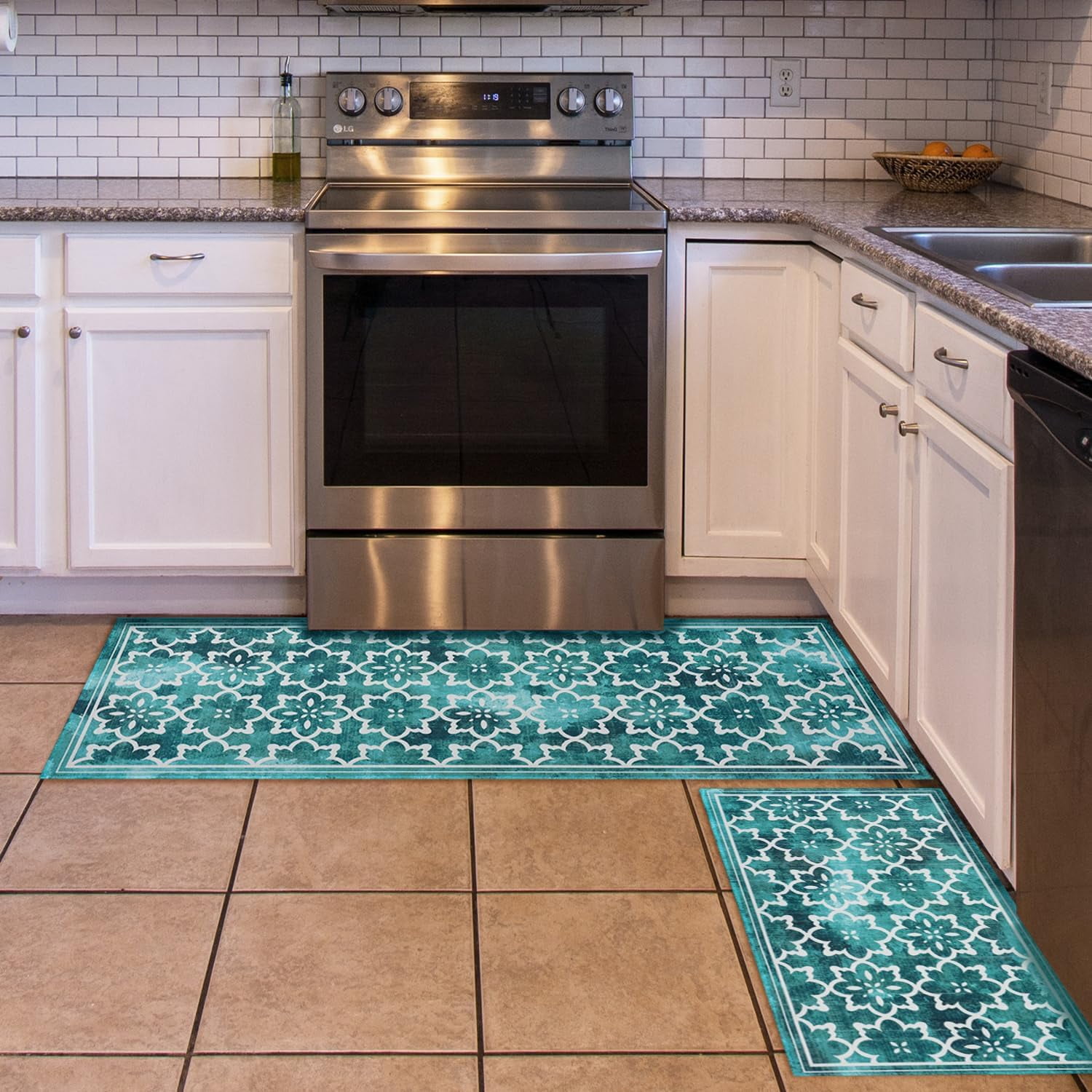 Teal Rug Kitchen Teal Green Kitchen Mats for Floor, Turquoise Geometric Boho Kitchen ...