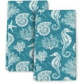 thumbnail image 1 of Teal Green Kitchen Towels Decorative Set Set of 2 Absorbent Dish Towels for Kitchen Bathroom Farmhouse Home Decor (Seahorse Corals, 16x24 Inch), 1 of 6