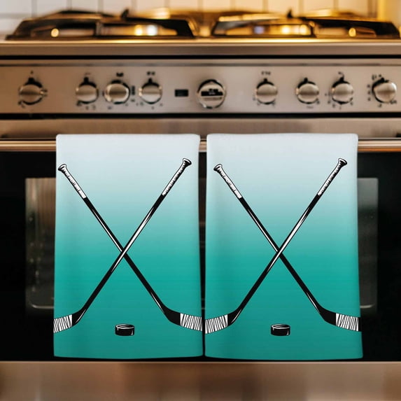 Teal Green Kitchen Towels Set of 1, Gradient Simple Ice Hockey Sport Game Absorbent Dish Towels for Kitchen, Microfiber Hand Towel, Quick Drying Tea Towel for Cleaning Decorative Dishcloths