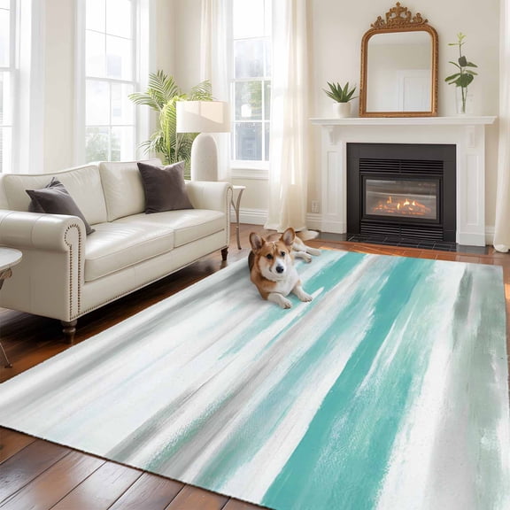 Teal Green Large Area Rugs 5x8 ft Abstract Retro Ombre Mottled Texture Farmhouse Washable Rug Non Slip Indoor Carpet Absorbent Floor Mat for Living Room Bedroom Dining Room