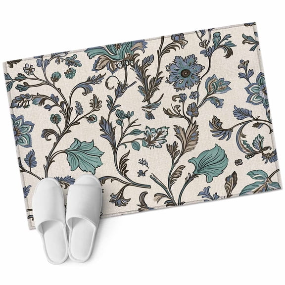 Teal Green Leaf Large Area Rugs for Bedroom Living Room, Soft Non Slip Carpet Bedside Rug, Vintage Farmhouse Boho Pastoral Tribal Rectangular Floor Cover Kitchen Accent Rug 2'x3' for Office