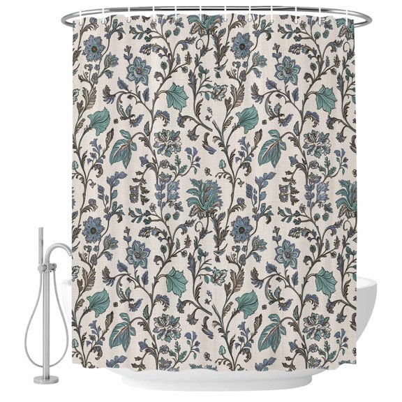 Teal Green Leaf Shower Curtain Set - Small 36" x 72" Washable Bathtub Curtain with 12 Hooks, Vintage Farmhouse Boho Pastoral Tribal Waterproof Fabric Stall Shower Curtains for Bathroom/Bathtub Décor