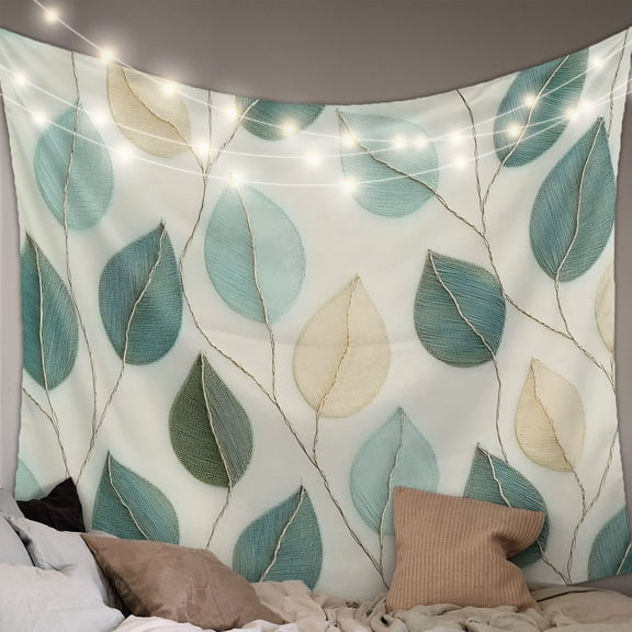 Teal Green Leaf Tapestry for Bedroom Wall Hanging Tapestry, Farmhouse Vintage Middle Century Textured Ceiling Backdrop Tapestries Poster Blanket Wall Decor for Teens Room Living Room Dorm 59" x 79"
