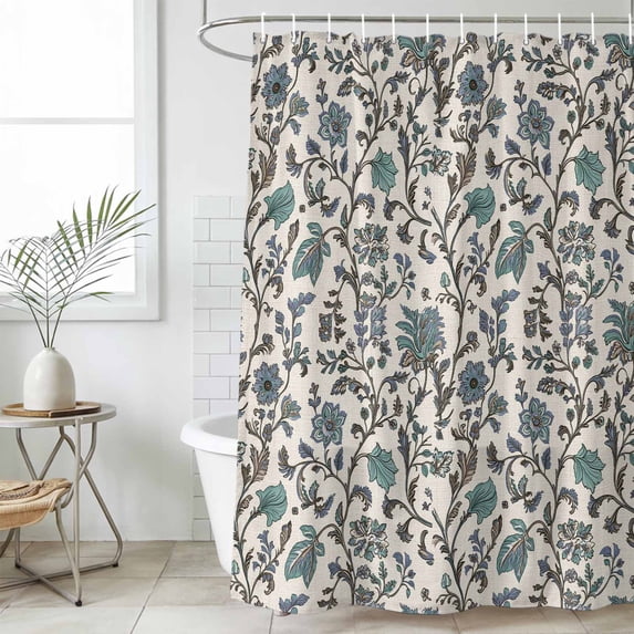 Teal Green Leaf Waterproof Fabric Shower Curtain,Vintage Farmhouse Boho Pastoral Tribal Waterproof Fabric Shower Curtain for Bathroom Curtains Bathtubs Shower Curtains with 12 Hooks Standard 72x72