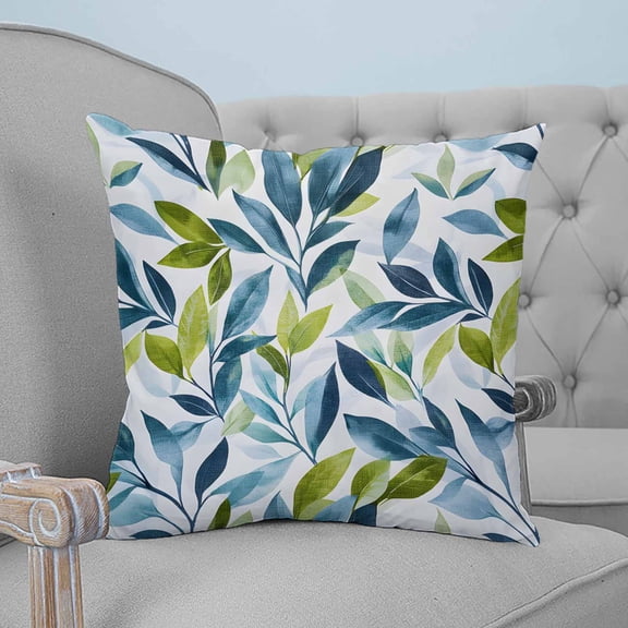 Teal Green Leaves Decorative Pillowcase 16''x16'', Pastoral Summer Botanical Throw Pillow Covers Soft Cushion Case for Couch Sofa Bedroom Living Room, Pillowcase Boho Decor