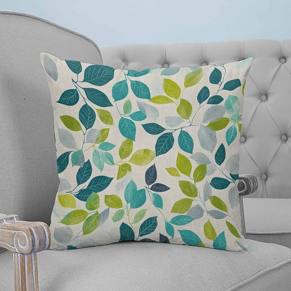 Teal Green Leaves Decorative Pillowcase 16''x16'', Summer Botanical Pastoral Rustic Throw Pillow Covers Soft Cushion Case for Couch Sofa Bedroom Living Room, Pillowcase Boho Decor