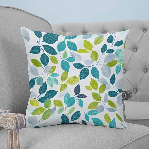 Teal Green Leaves Decorative Pillowcase 24''x24'', Summer Botanical Pastoral Throw Pillow Covers Soft Cushion Case for Couch Sofa Bedroom Living Room, Pillowcase Boho Decor