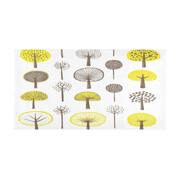 Teal Green Leaves on Beige 39x20" Bath Mat Carpet, Absorbent and Non-Slip for Kitchen or Bathroom, Quick-Drying