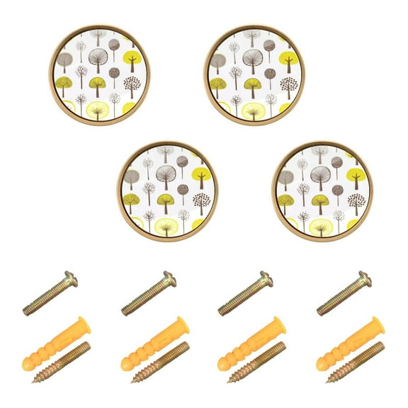 Teal Green Leaves on Beige Cabinet Furniture Knobs Drawer Metal Pulls 1.26in Acrylic Zinc Alloy Dual Screw Set