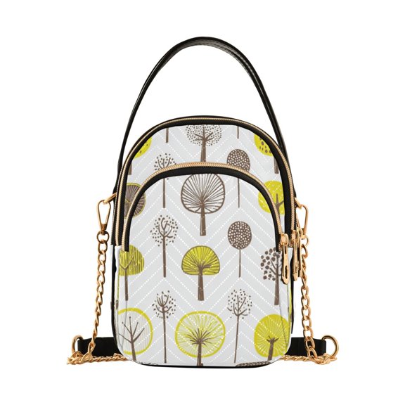 Teal Green Leaves on Beige Women's Crossbody Handbags Leather Crossbody Bags Fanny Pack Chest Bag for Travel