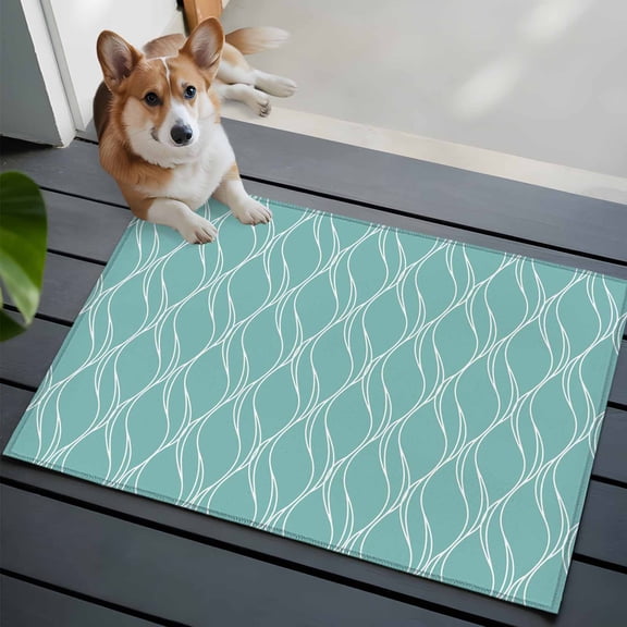 Teal Green Line Washable Entry Rug 2x3 Country Abstract Art Waves Stripes Classic Low Pile Indoor Door Mat with Rubber Backing Thin Area Rug for for Entrance, Bedroom, Kitchen, Laundry, Bathroom