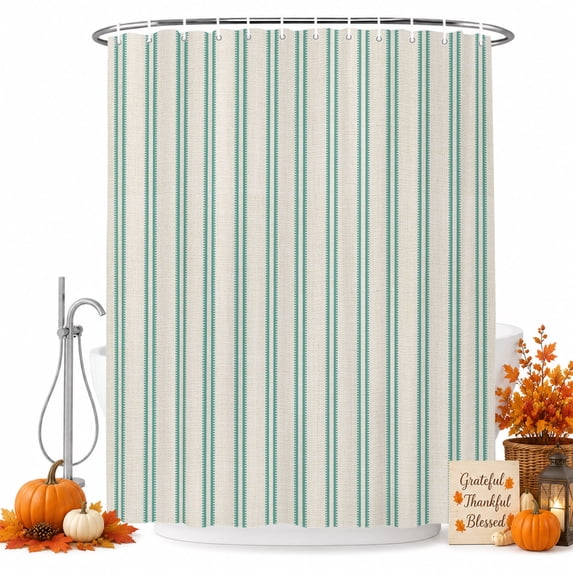Teal Green Lines Shower Curtain Set - Extra Long 72" x 96" Washable Bathtub Curtain with 12 Hooks, Modern Vertical Striped Farmhouse Retro Waterproof Fabric Stall Shower Curtains for Bathroom Décor