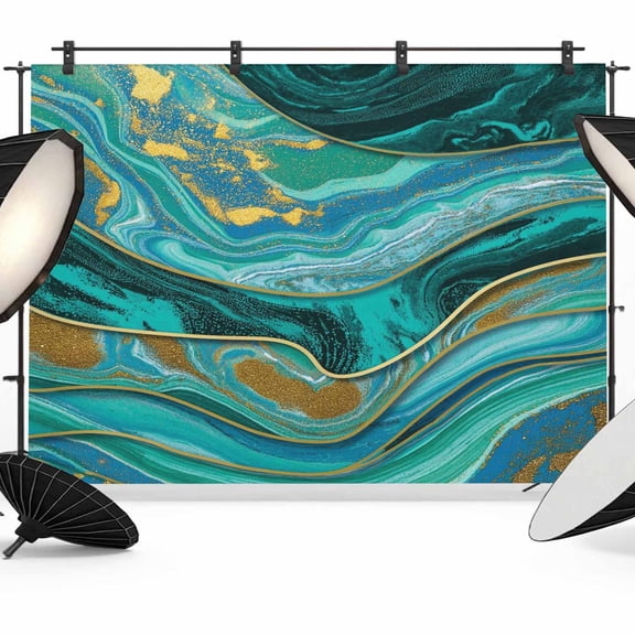 Teal Green Marble Photography Backdrop 10x8FT, Abstract Wave Gold Line Gradient Stone Photo Backdrops, Background for Photography Studio Photo Studio Background, Back Drop for Photoshoot