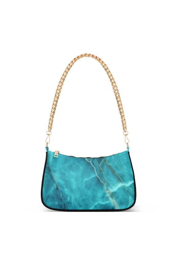 Teal Green Marble Texture Womens Chain Shoulder Bag Tote Handbag Clutch Hobo Purse with Zipper for Travel Casual