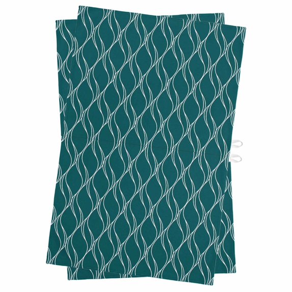 Teal Green Moire Waves Kitchen Towels Set of 2, Water Absorbent Dish Towel, Modern Abstract Art Geometric Decorative Hand Towels - Quick Drying Cloth for Cooking Baking, 18x28 Inch