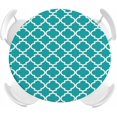 thumbnail image 1 of Teal Green Morocco Round Fitted Tablecloth with Elastic Edged, Geometric Lattice Trellis Waterproof Oil Proof Table Cover for Dinner Outdoor Picnic Wedding Party - Fits 36" - 44" Round Tables, 1 of 6