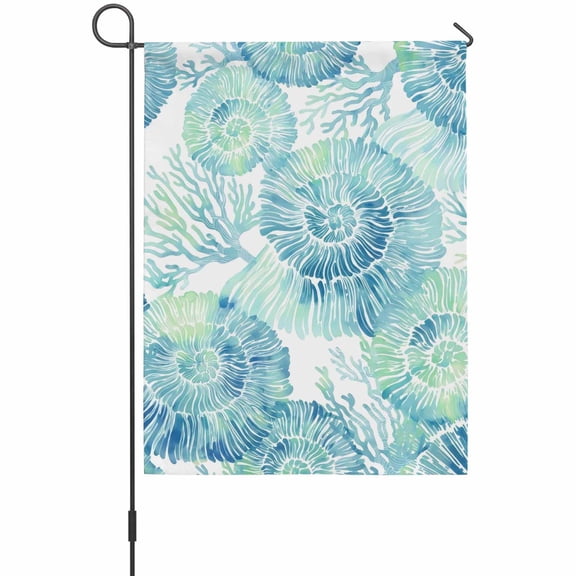 Teal Green Nautilus Garden Flag 12 x 18 Inches, Summer Watercolor Coastal Blue Coral Ocean Chic Weather Proof Outdoor Patio Flags Double Sided Small Garden Decoration for Yard Outside Home