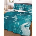 thumbnail image 1 of Teal Green Ocean Shark King Size Down Alternative Comforter, Lightweight Comforter Quilt Bedding Set with Pillow Shams Coastal Wave Summer Beach All Seasons Bed Comforter Duvet Insert 96"x106", 1 of 7
