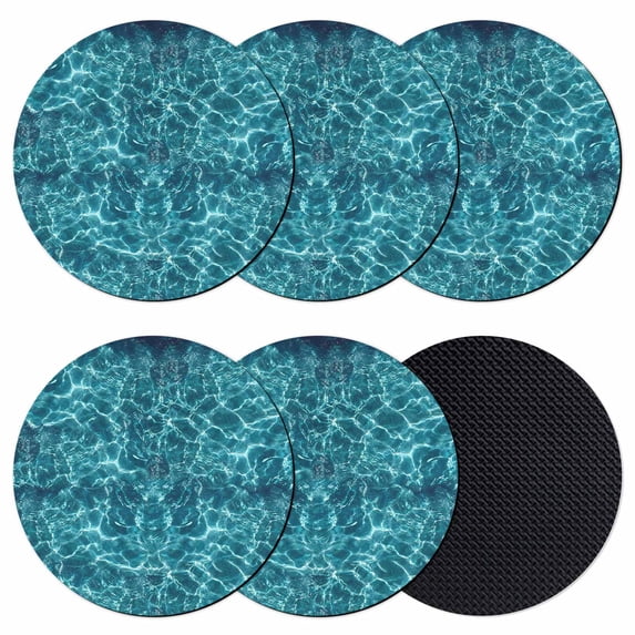 Teal Green Ocean Waves Coasters Set of 6, Absorbent Coasters for Drinks, Summer Sea Pool Coaster for Desk Coffee Table Protection, Home Decor House Warming Gifts 4"